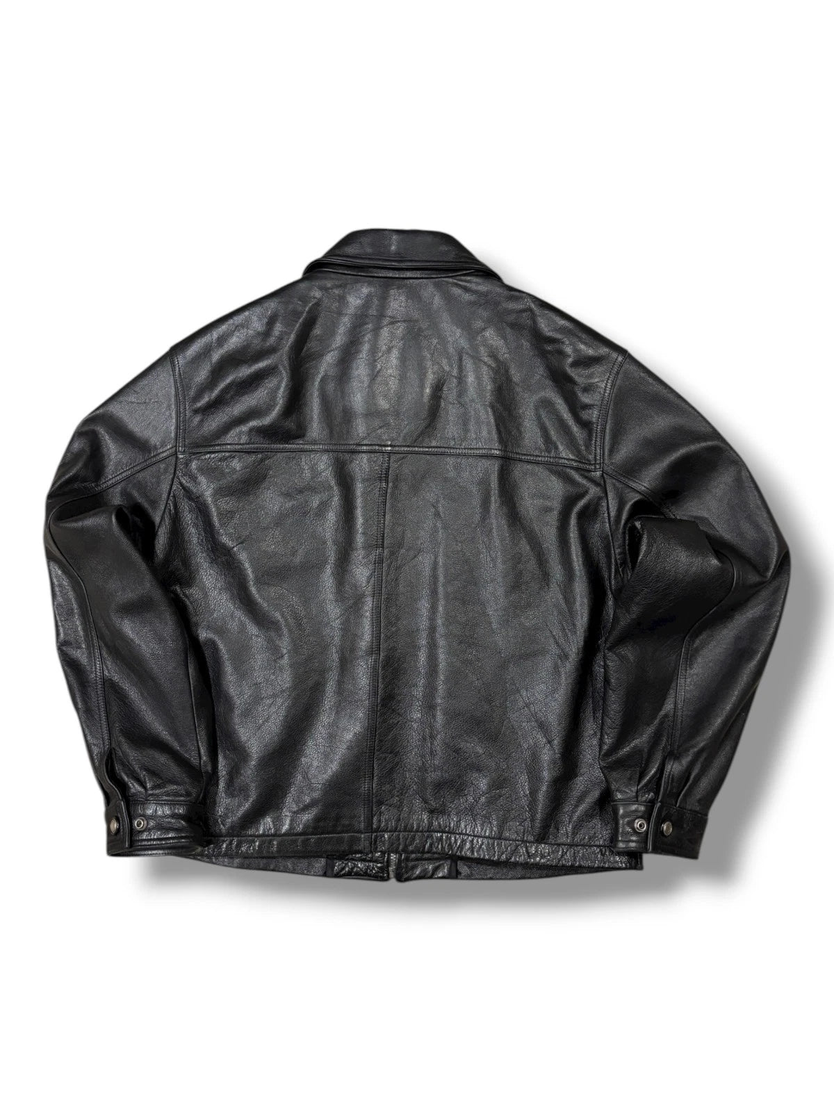 Vintage Black Danier Leather Jacket - Large - Cropped Zip Up Coat