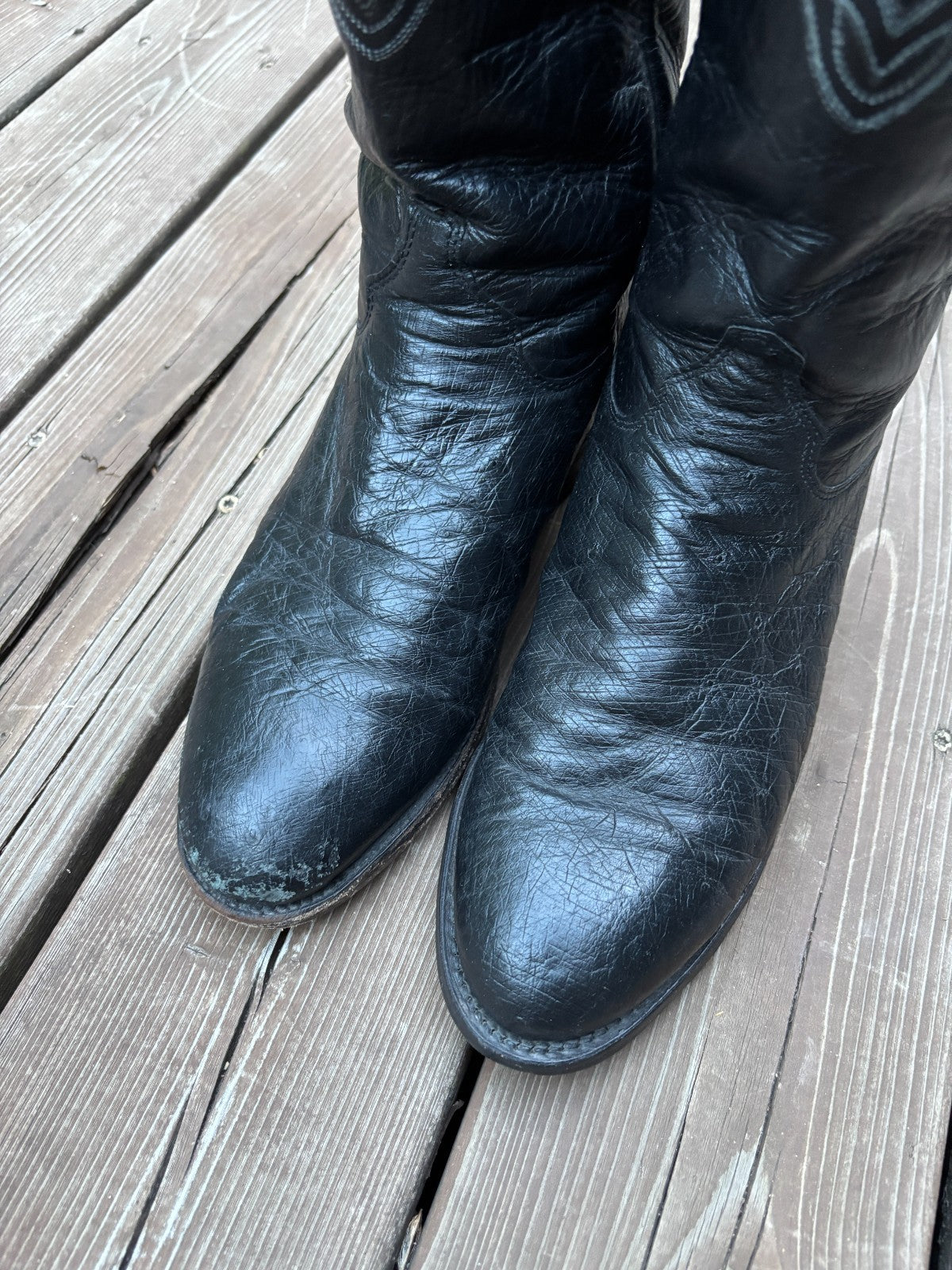 Vintage Justin Smooth Ostrich Roper Cowboy Boots