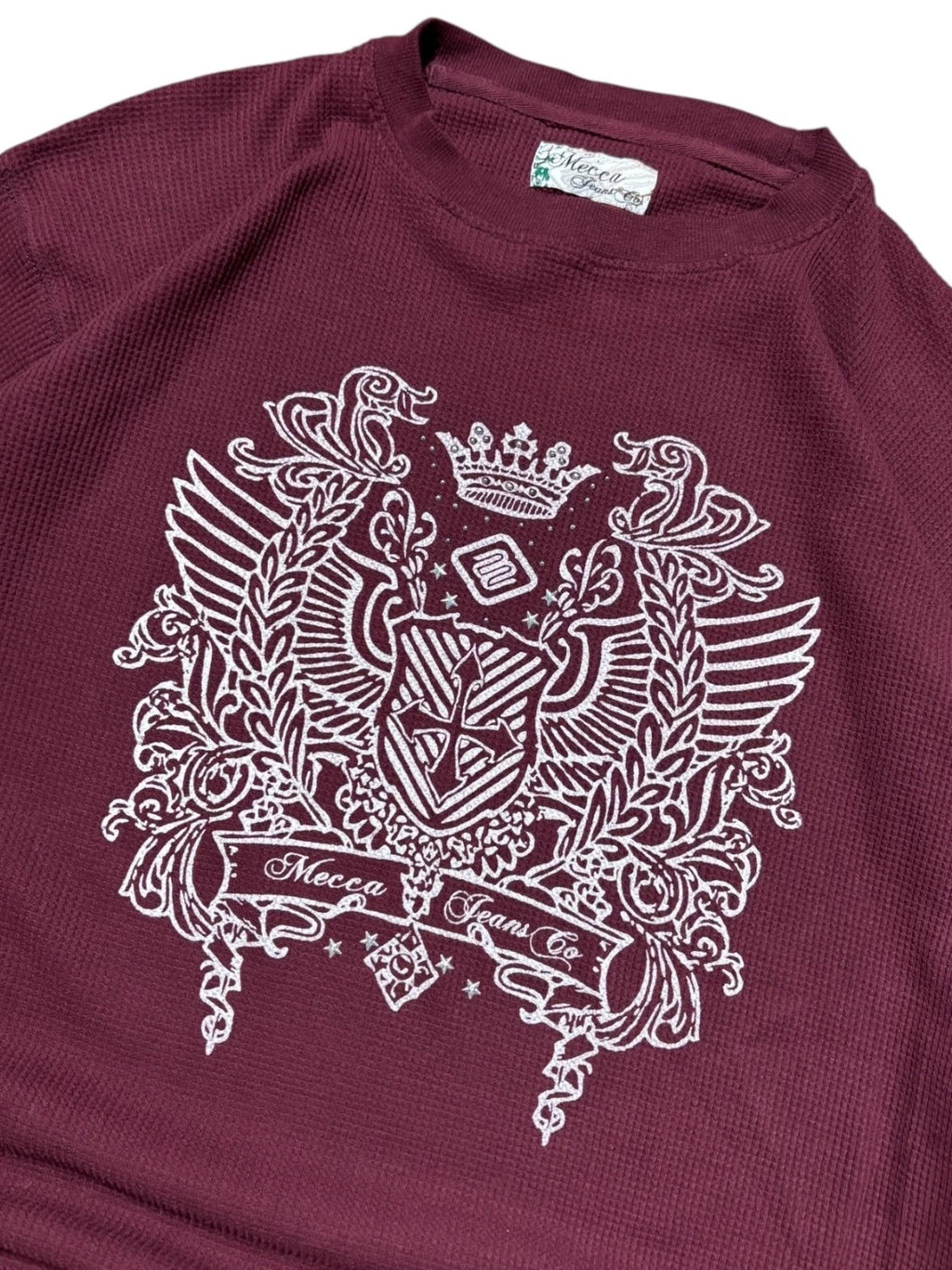 Vintage Y2K Mecca Thermal Long Sleeve Shirt - XL - Burgundy Skatewear