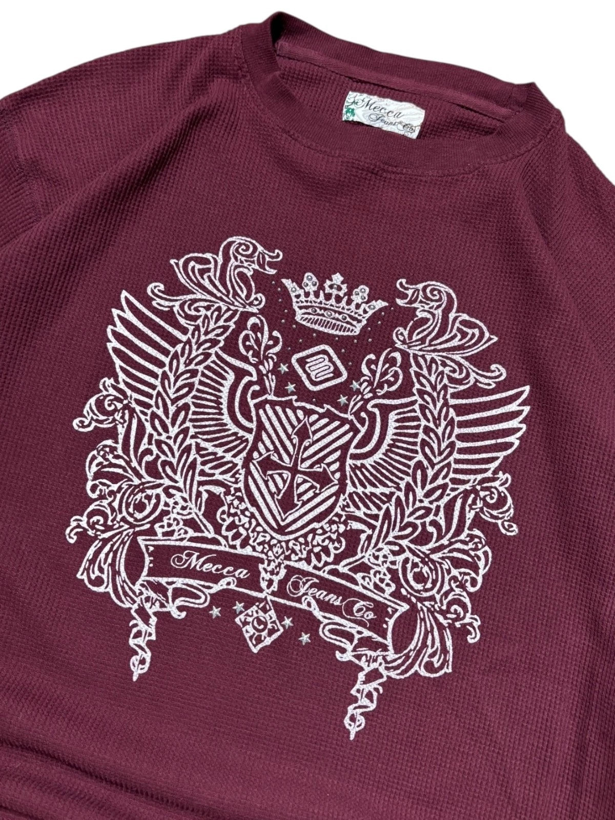 Vintage Y2K Mecca Thermal Long Sleeve Shirt - XL - Burgundy Skatewear