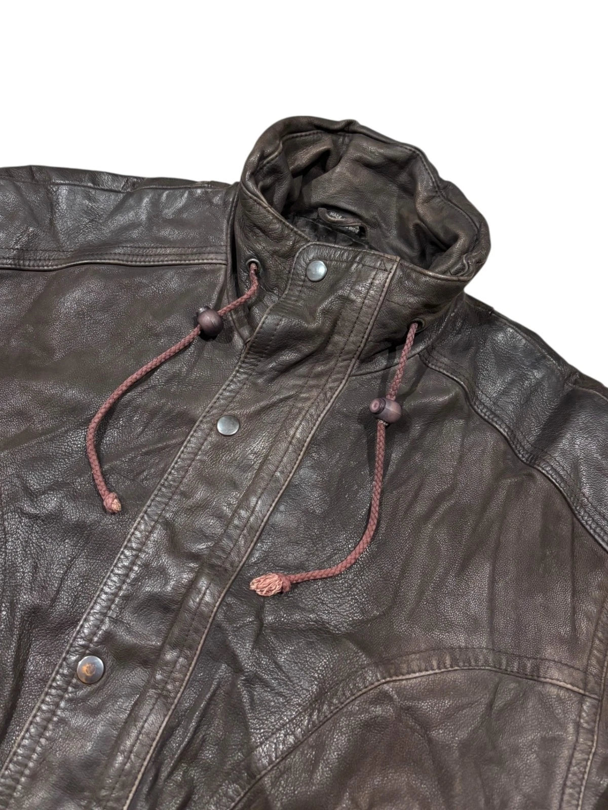 Vintage Saxony Dark Brown Leather Jacket - Size Small - Bomber Style Coat