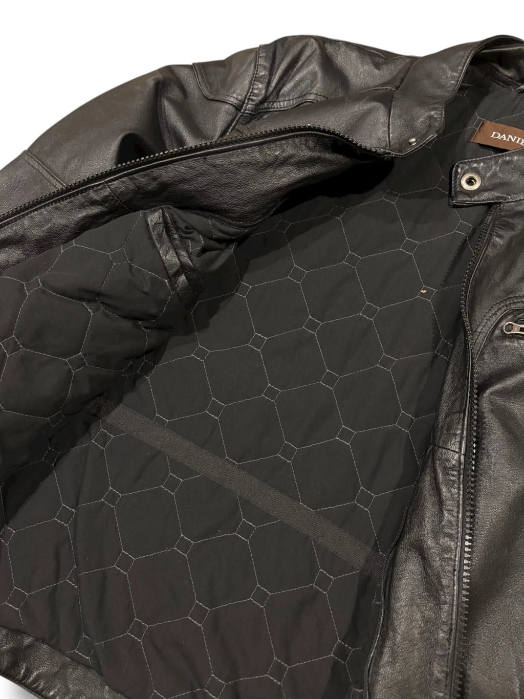 Vintage Black Danier Leather Jacket - XL - Straight Cut Insulated Coat