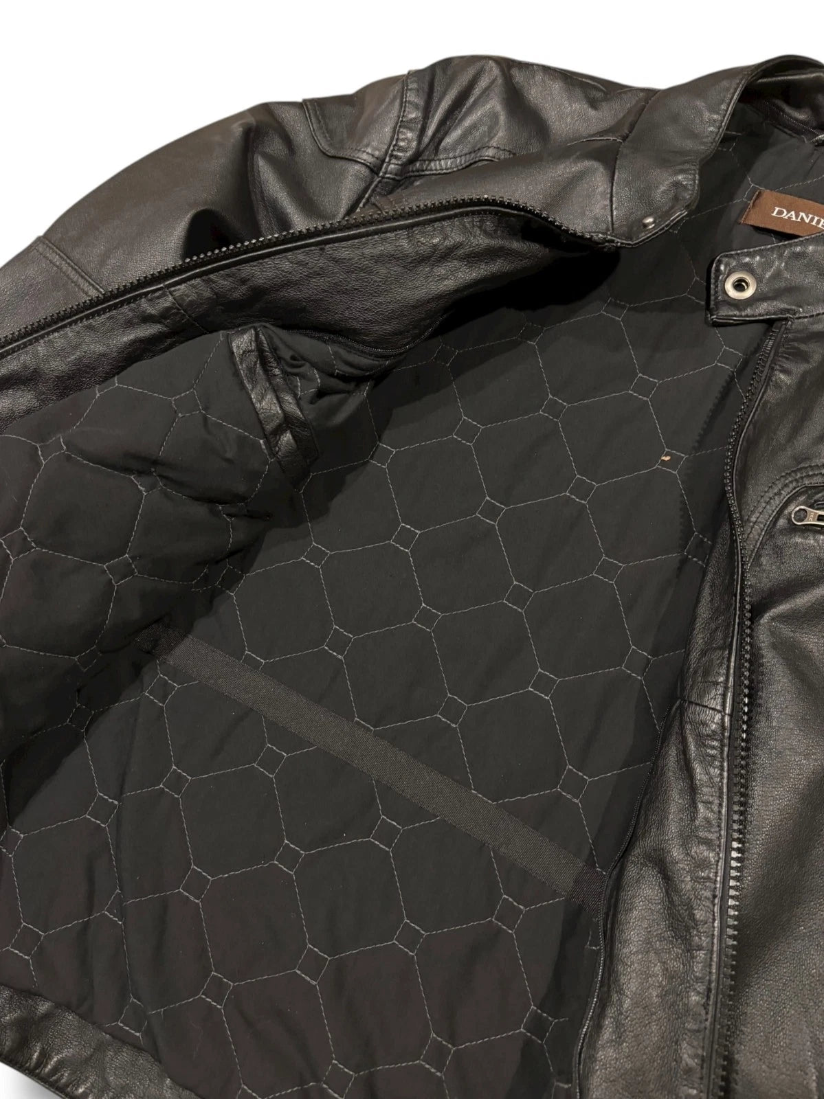 Vintage Black Danier Leather Jacket - XL - Straight Cut Insulated Coat