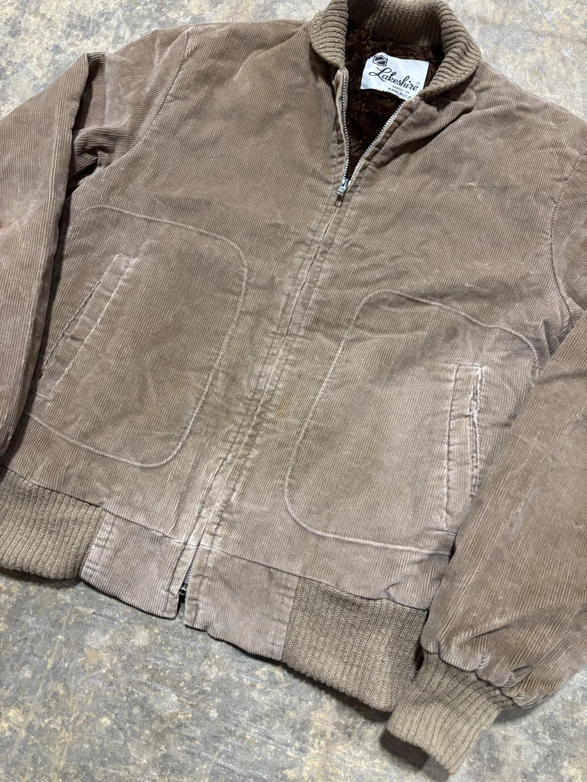 Vintage 1980s Lakeshire Corduroy Bomber Jacket / Fur Zip Up Coat / Size Medium