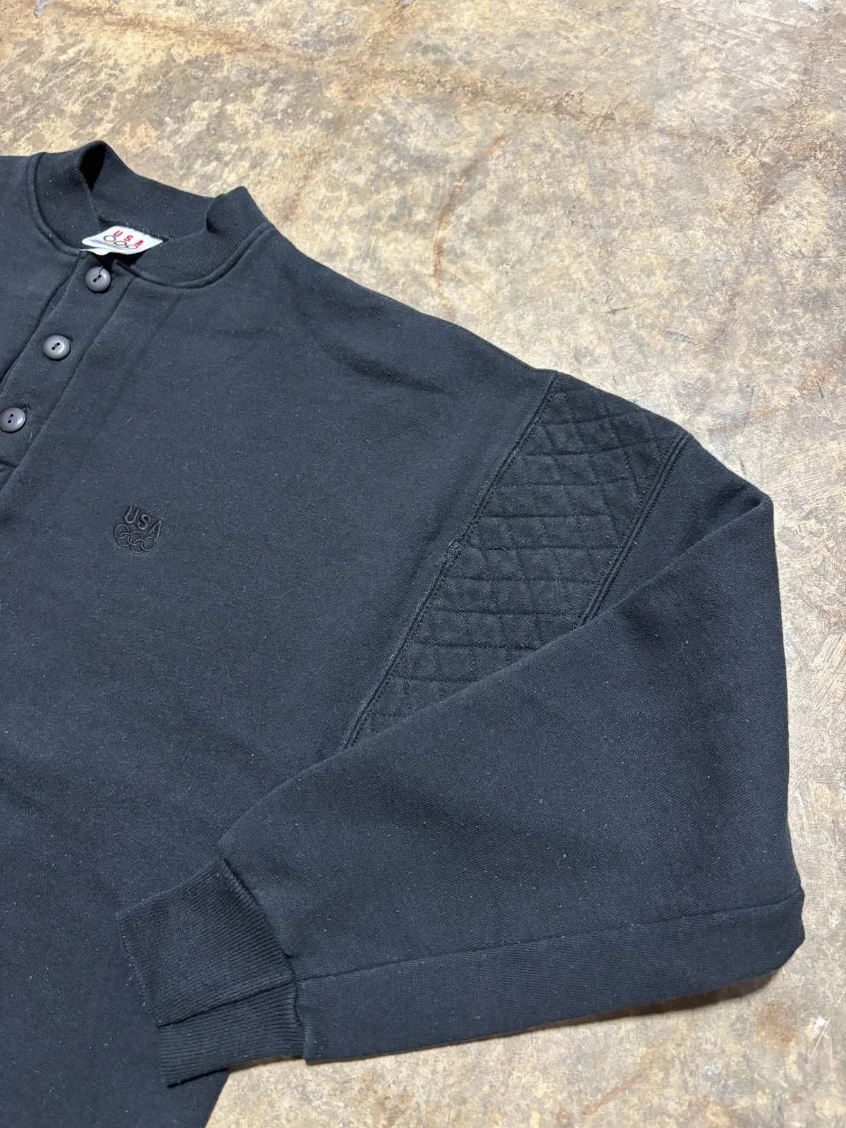 Vintage 1990s USA Olympics Sweatshirt - Winter Button Up Sweater - Size XL Black