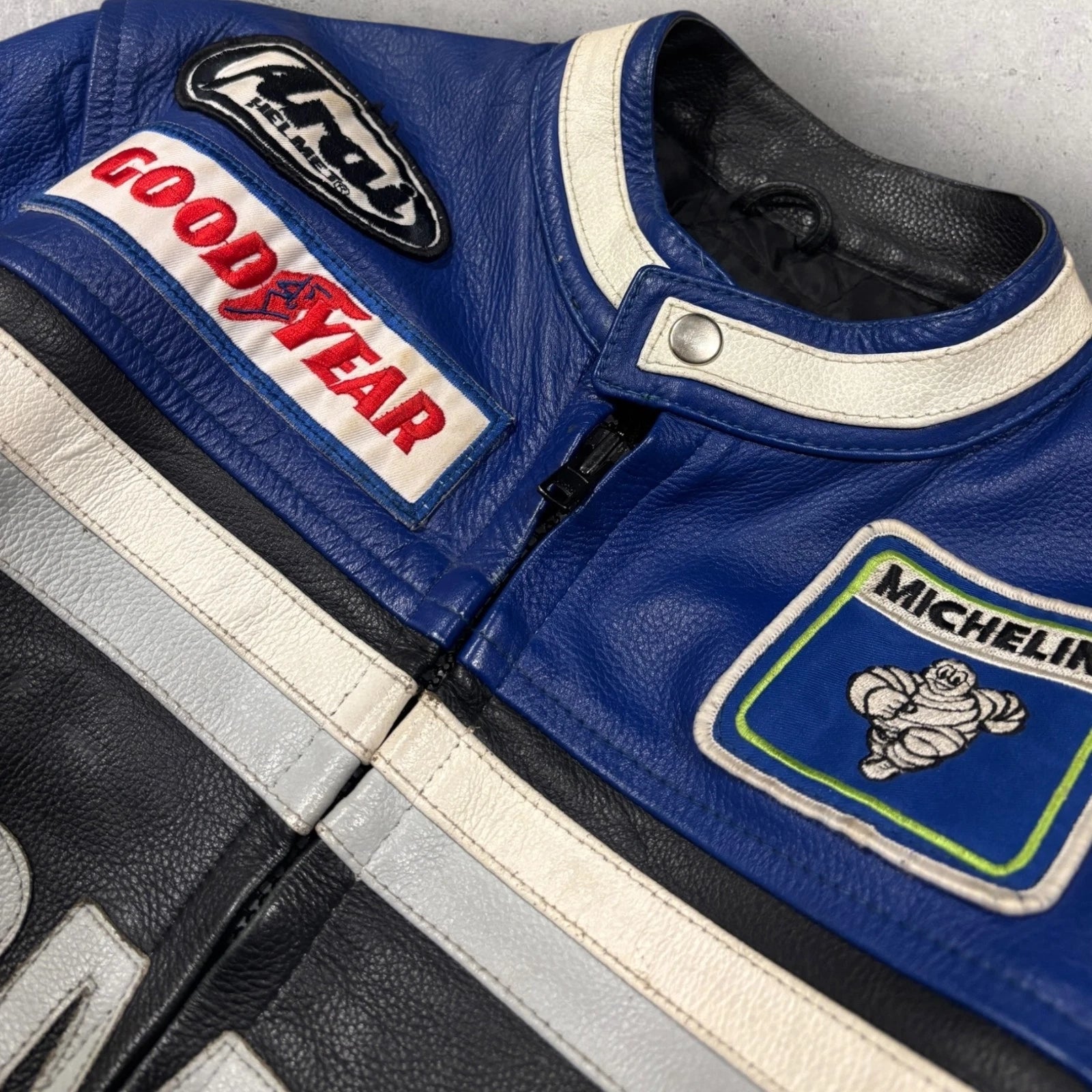 Vintage 1990s BMW Racing Leather Jacket - Moto Coat - Size Medium - Blue & Black