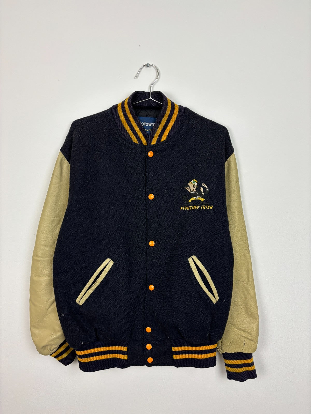 1990s Vintage Notre Dame Wool & Leather Varsity Jacket