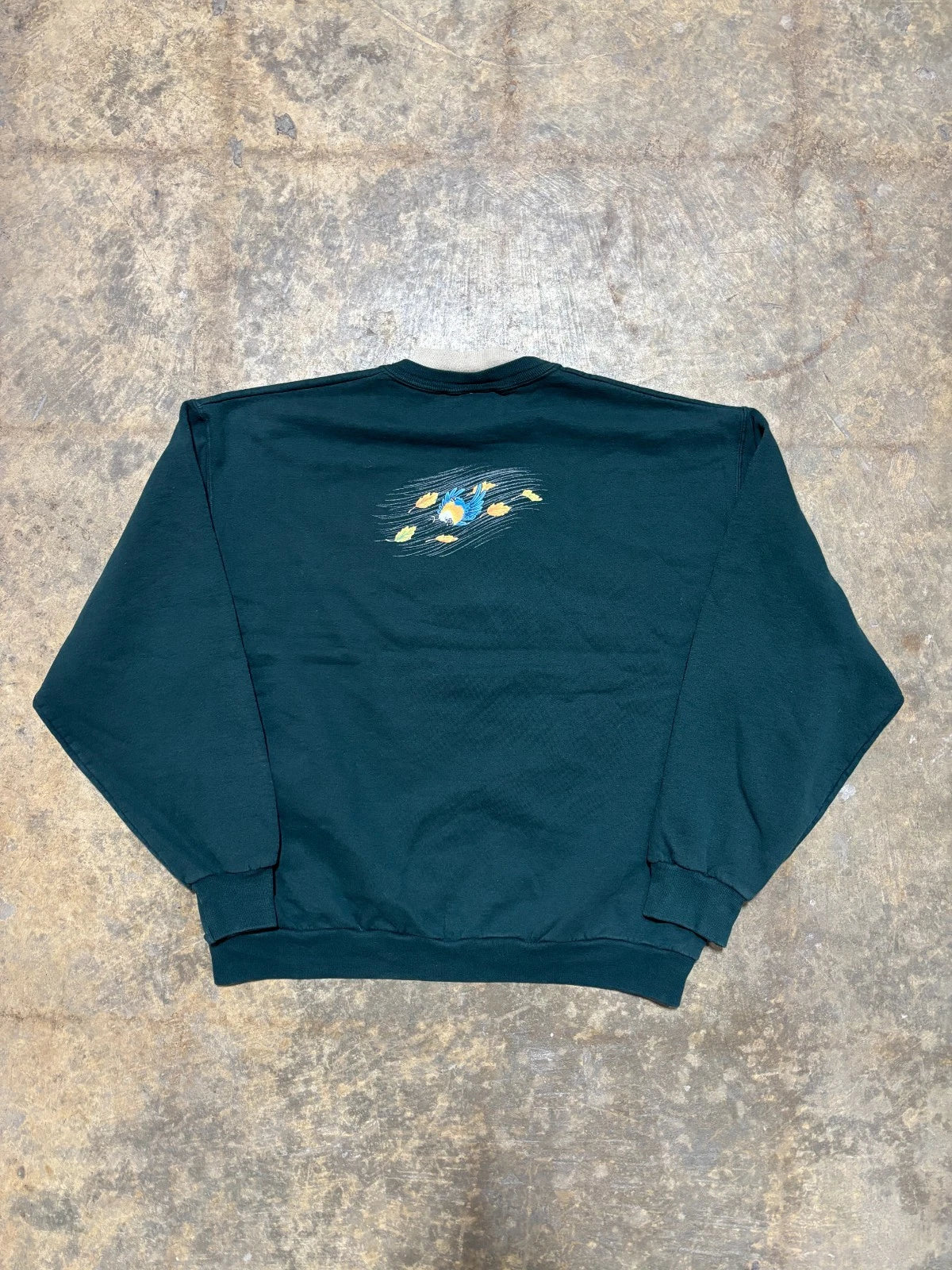 Vintage Blue Birds Sweatshirt - Animal Graphic Sweater - Size Large Forest Green