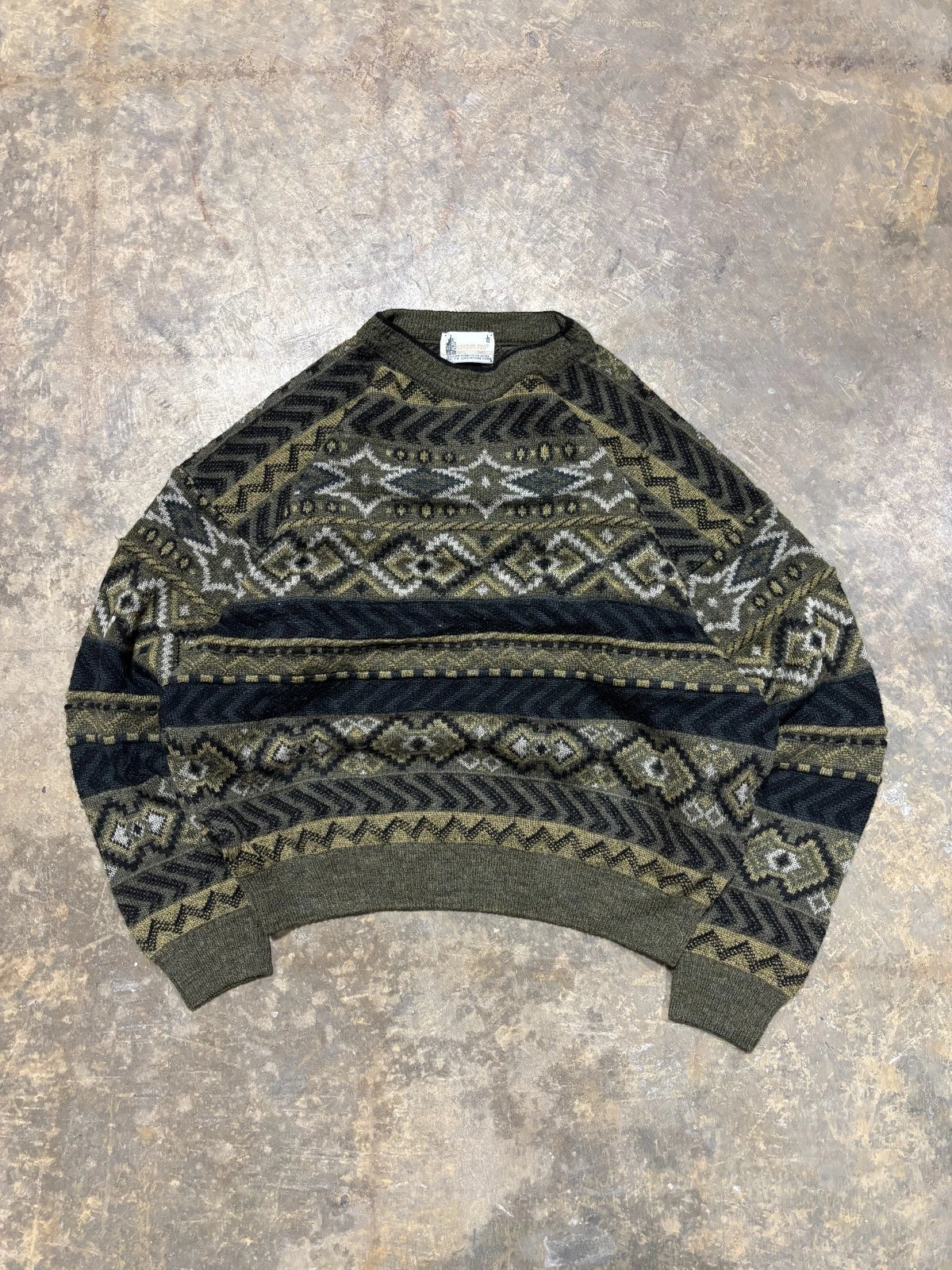 Vintage 1990s London Fog Wool Knit Sweater / Size Large / Green Earth Tones