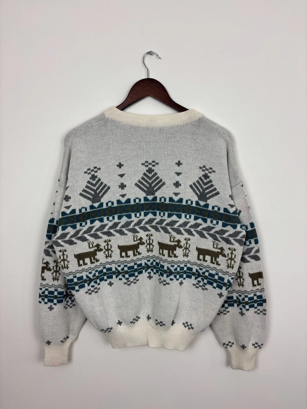 Vintage 1990s White Christmas Reindeer Knit Sweater - Size Small