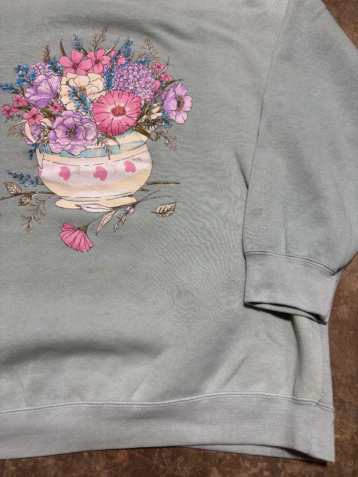 Vintage Flower Graphic Sweatshirt - Cute Spring Sweater - Size 1x - Green