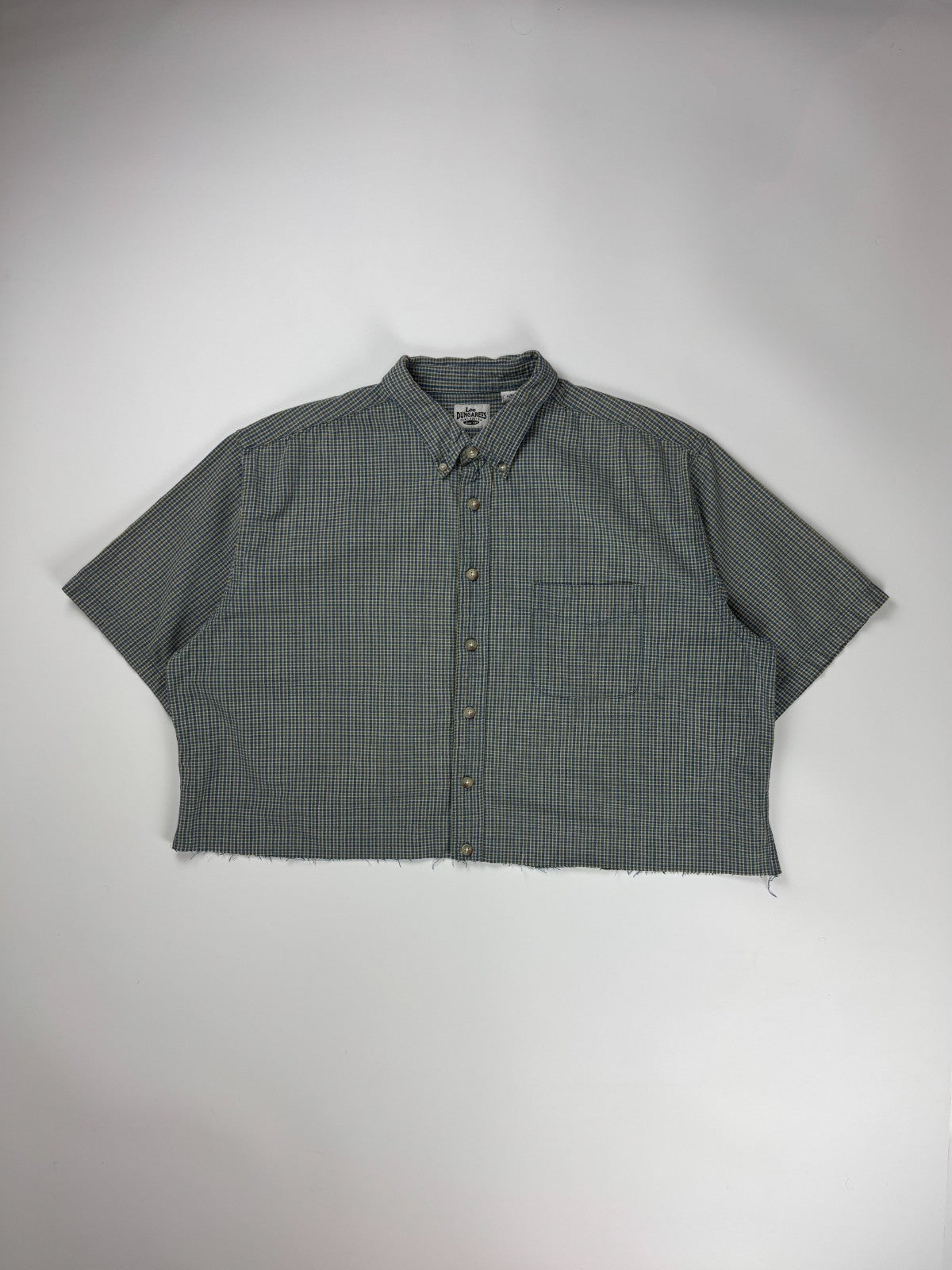Vintage Lee Dungaree Plaid Cropped Button Up Shirt