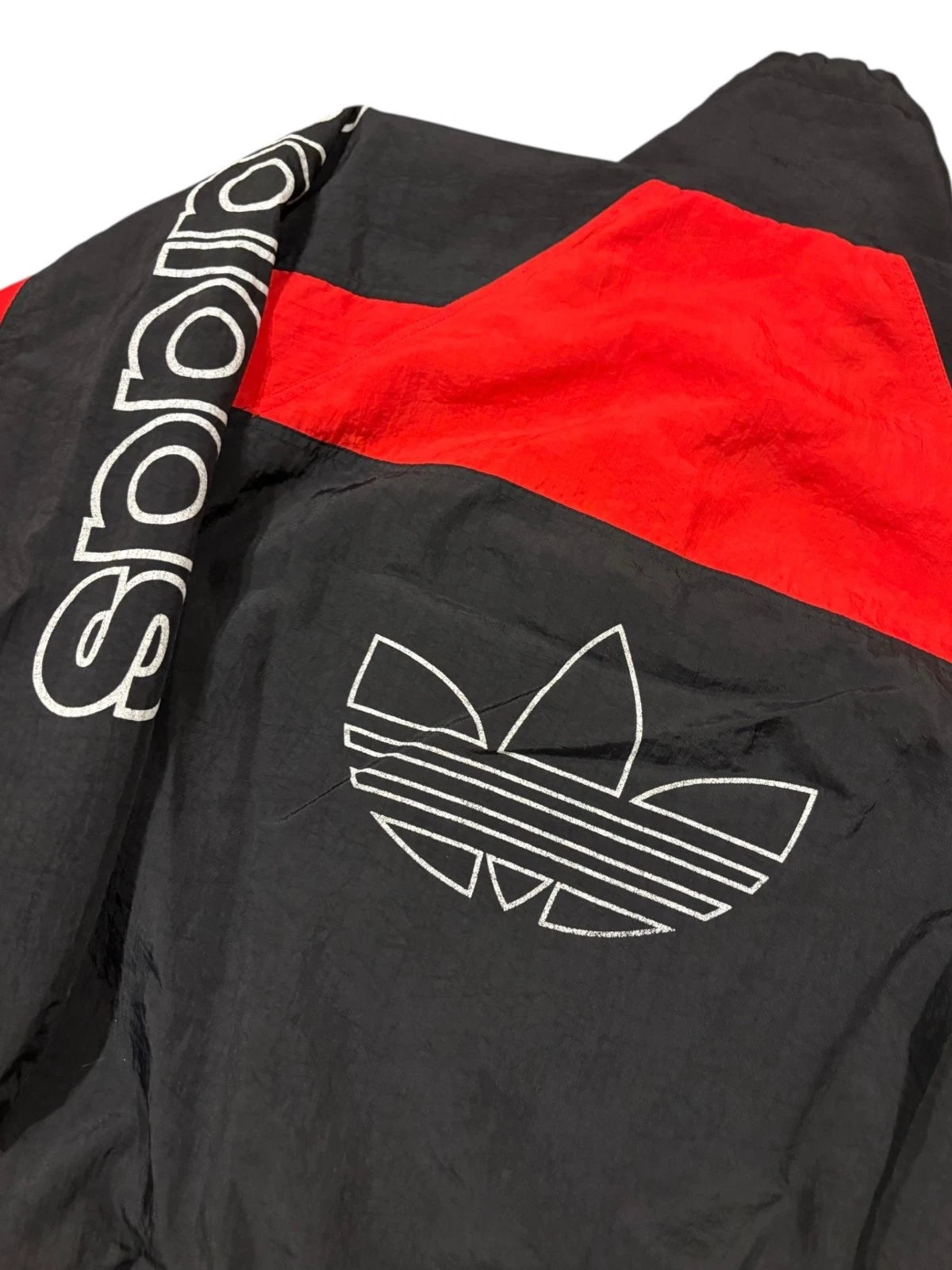 Vintage 1980s Adidas Pullover Windbreaker - Small - Black & Red - Nylon Jacket