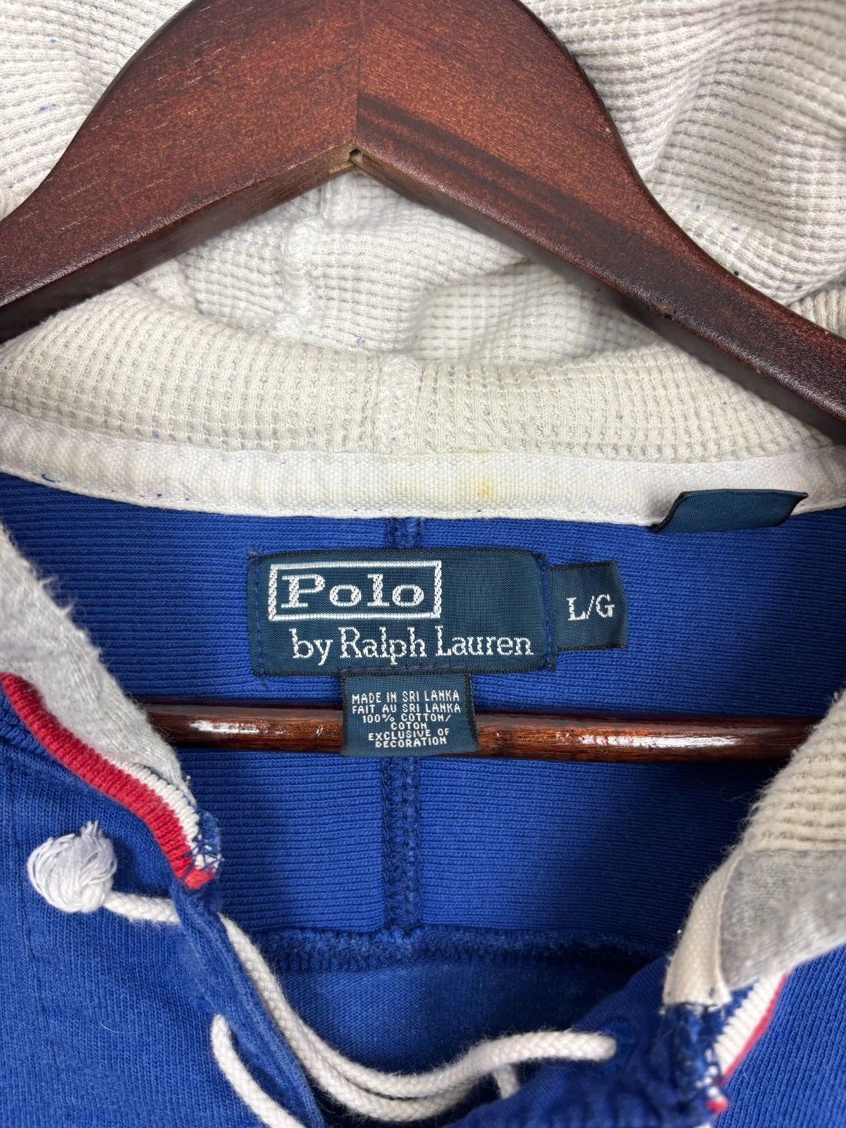 Vintage 1990s Polo Ralph Lauren Hoodie - Large - Blue United States Sweatshirt