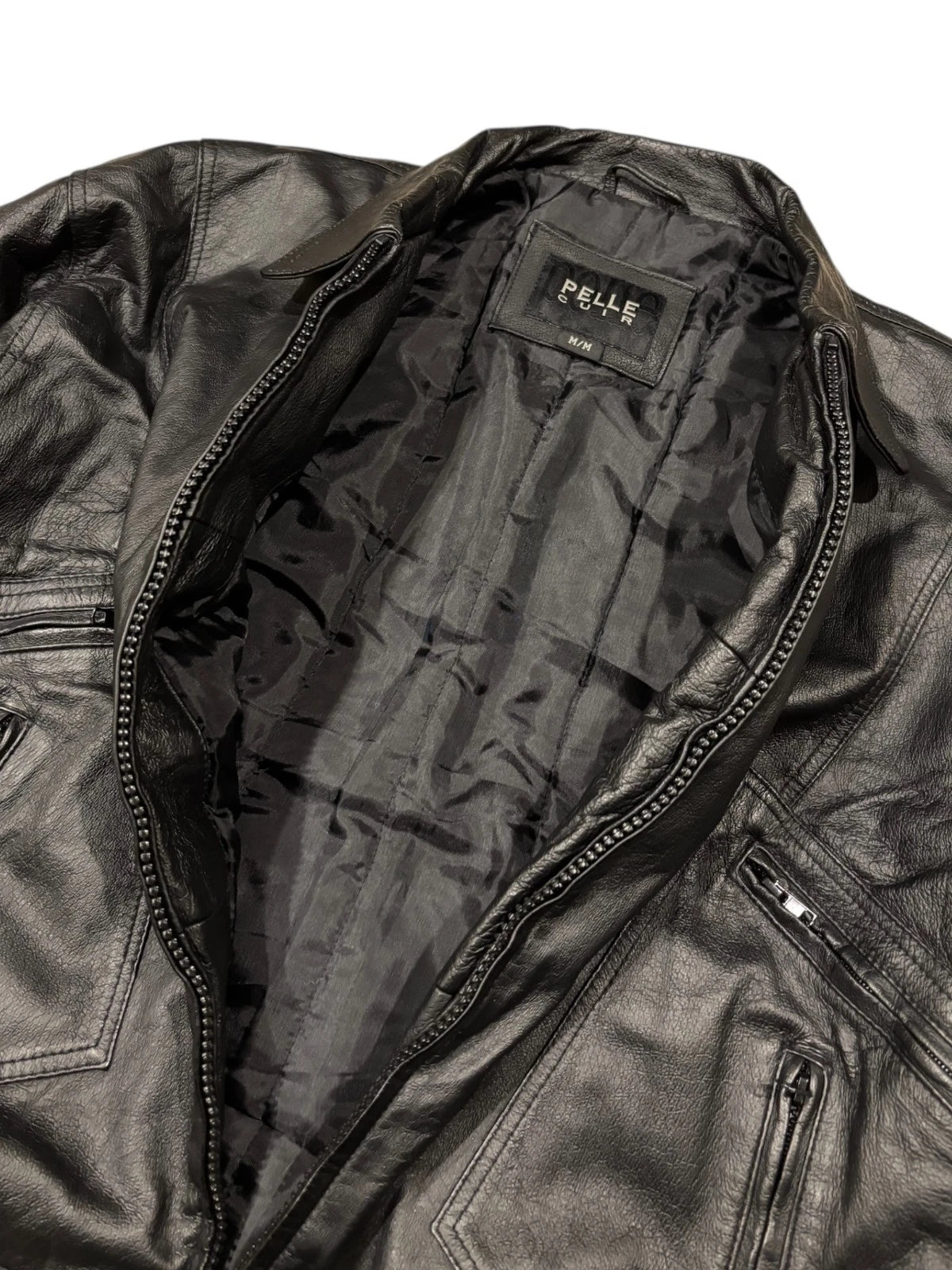 Vintage Pelle Cuir Black Leather Jacket - Size Medium - Bomber Style Coat