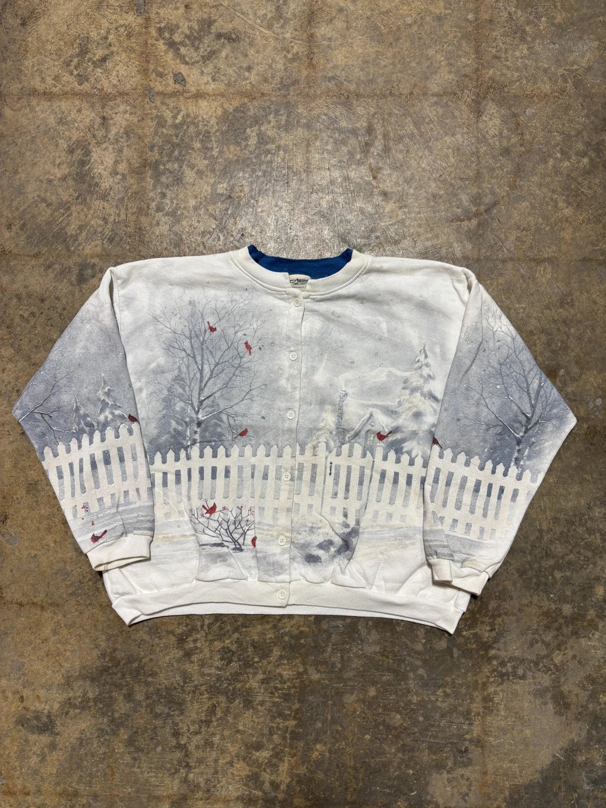 Vintage Winter Nature Sweatshirt - All Over Print Snow Sweater - Size Medium