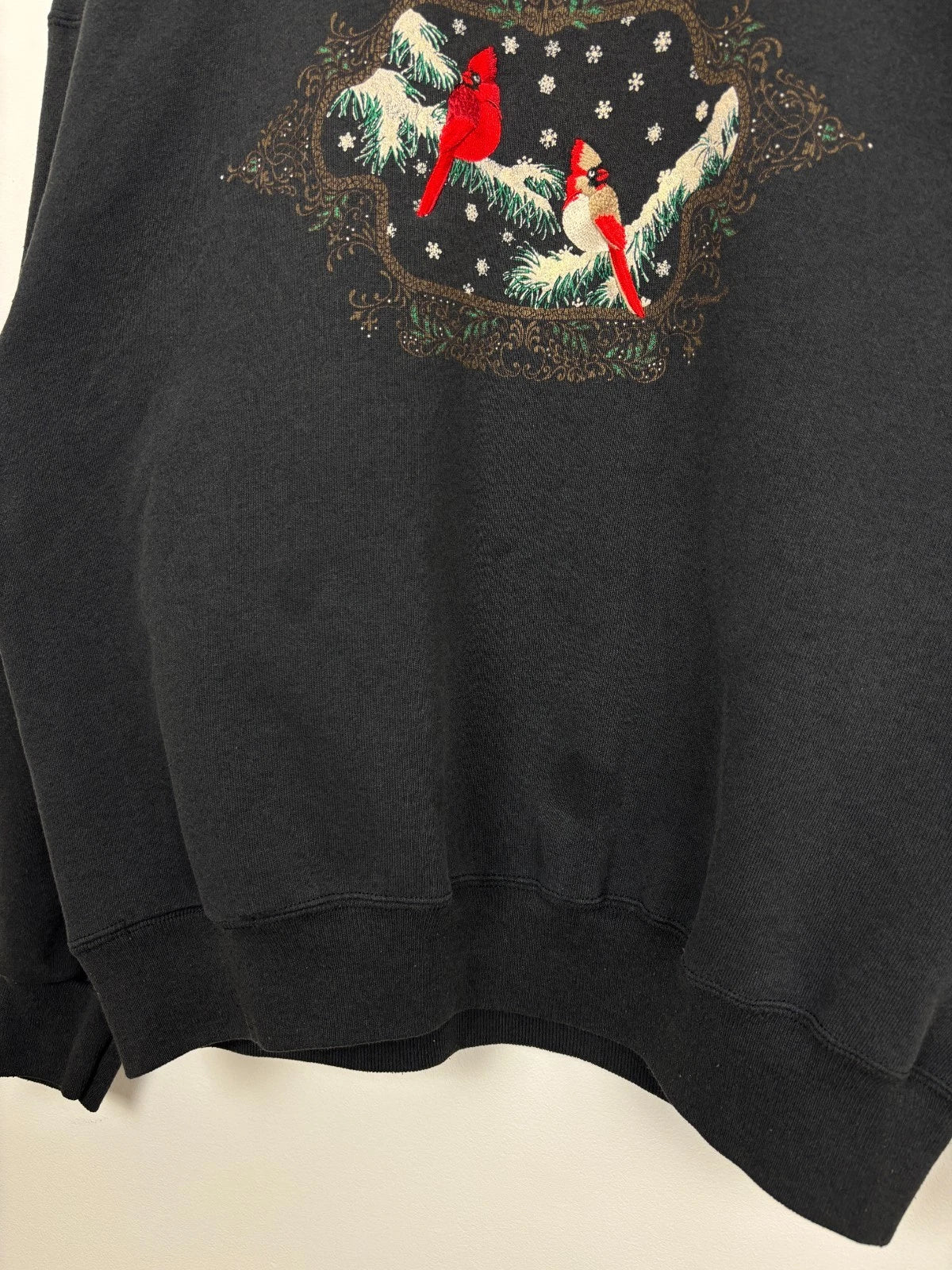 Vintage 1990s Christmas Cardinals Sweatshirt - Winter Birds - Size XL