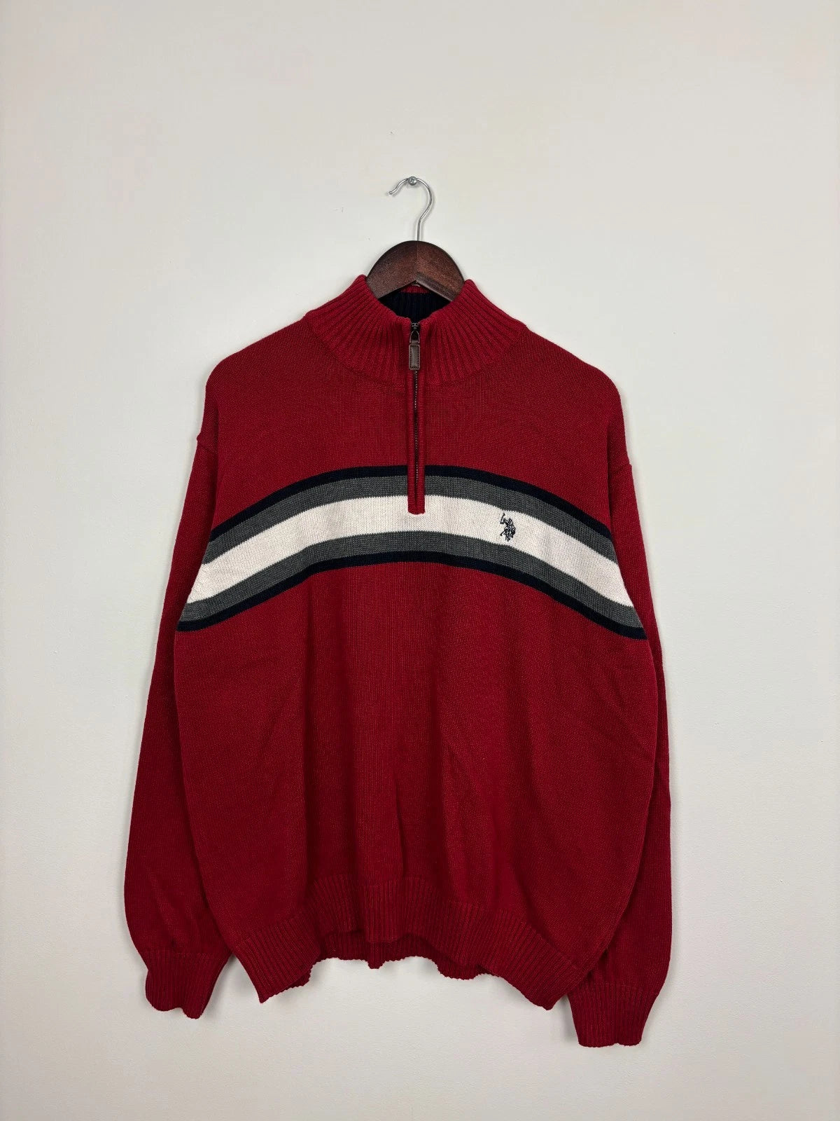 Vintage Red U.S. Polo Assn Knit Sweater - Quarter Zip Pullover - Size XL