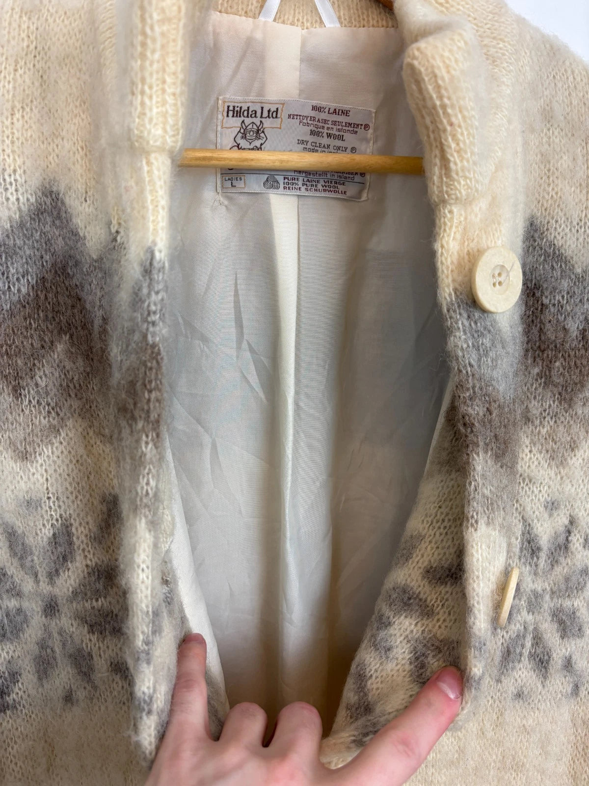 Vintage 1970s 100% Wool Overcoat / Ladies Size Large / Abstract Winter Coat