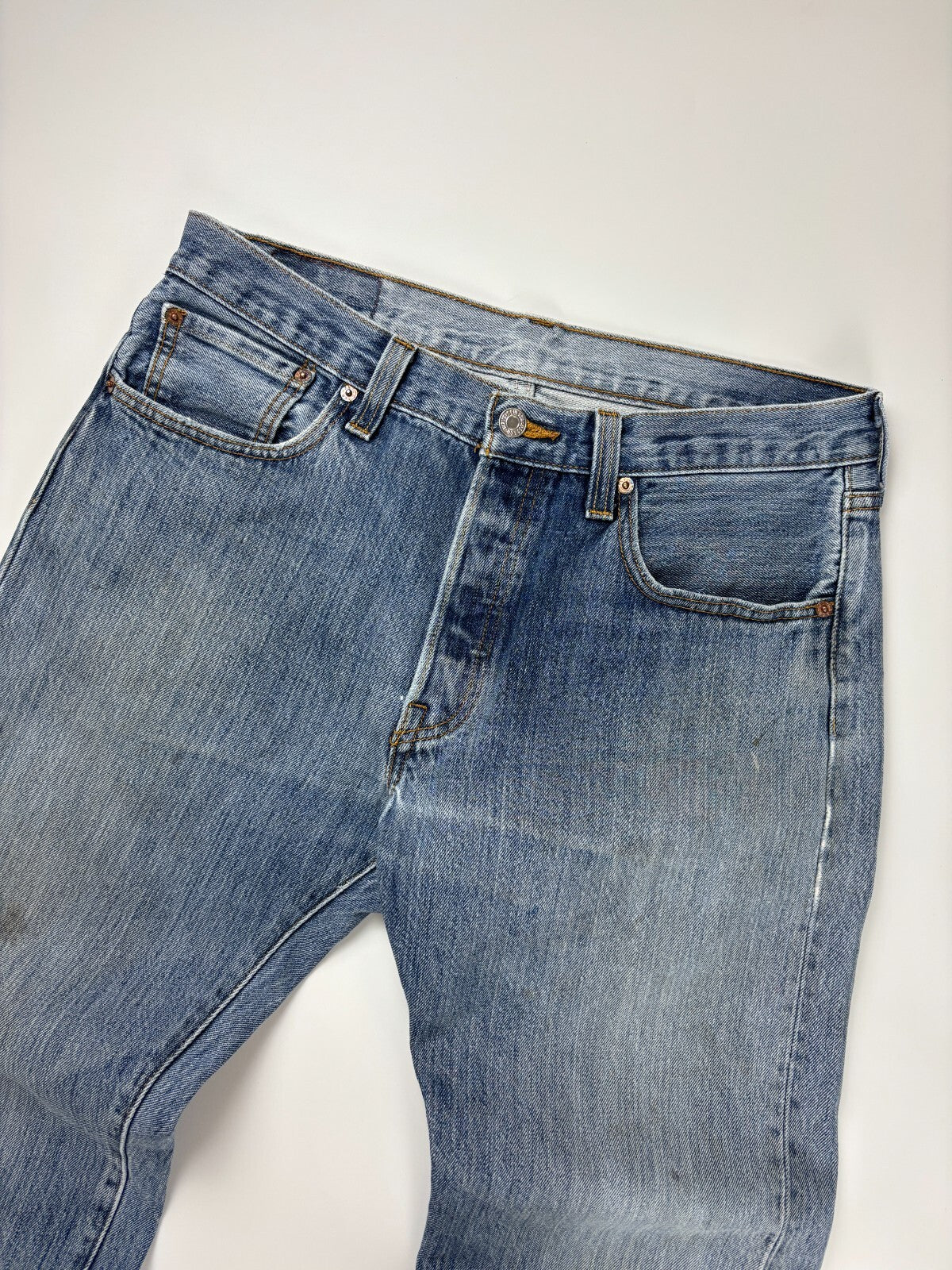 Vintage Levi Distressed Jeans / 501 Straight Fit Medium Wash Bottoms 33x32 Blue