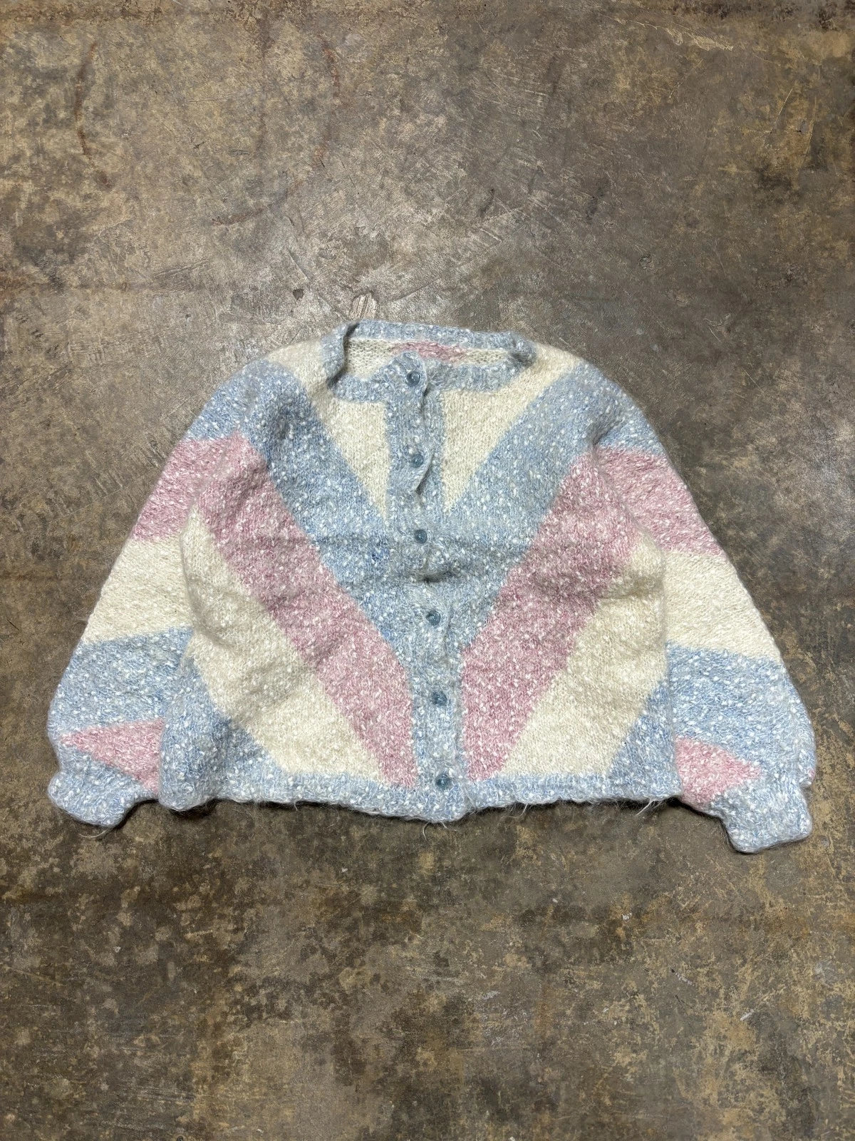 Vintage Girls Wool Button Up Sweater / Size Girls Small / Blue & Pink