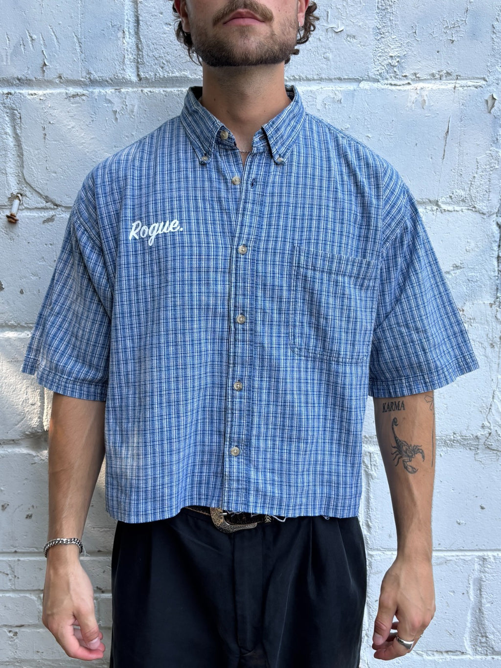 Vintage Roguehaus Plaid Cropped Button Up Shirt