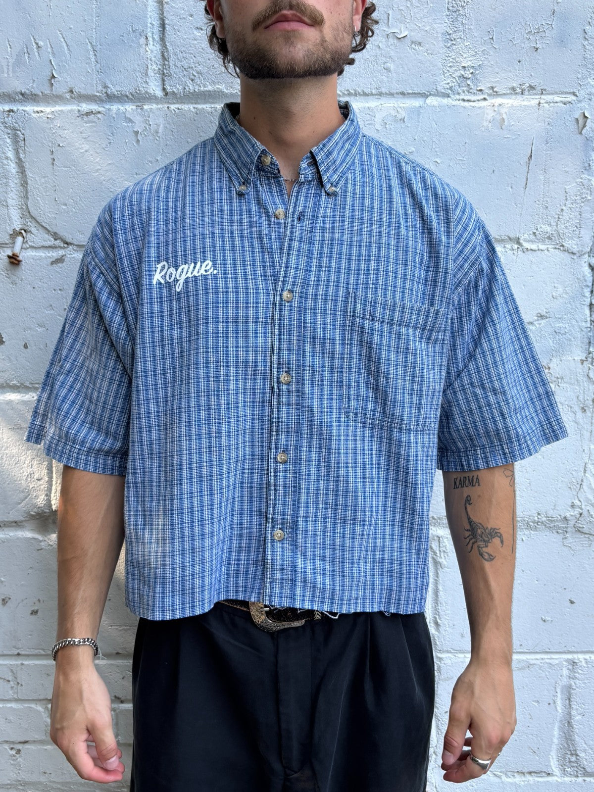 Vintage Roguehaus Plaid Cropped Button Up Shirt