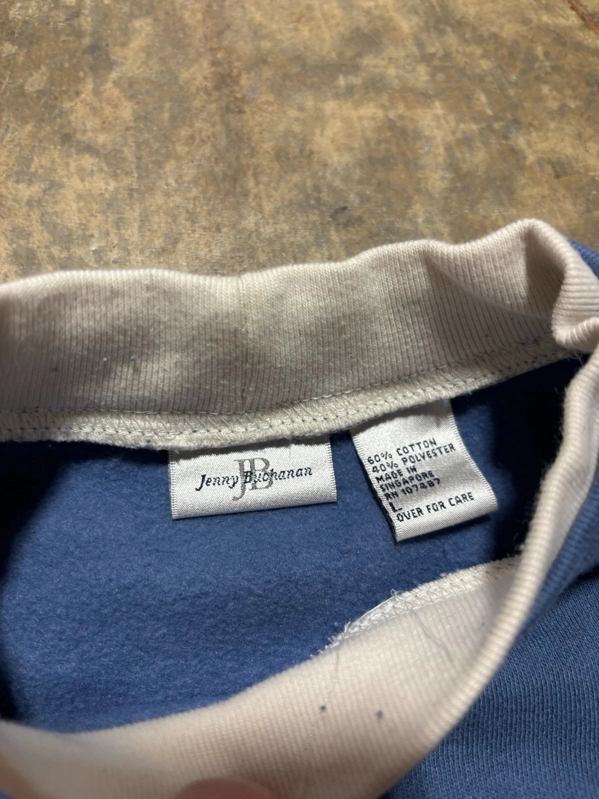 Vintage Flower Mock Neck Sweatshirt - Size Large - Blue