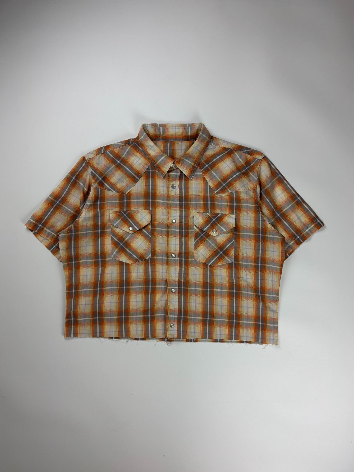 Vintage Western Plaid Cropped Button Up Shirt