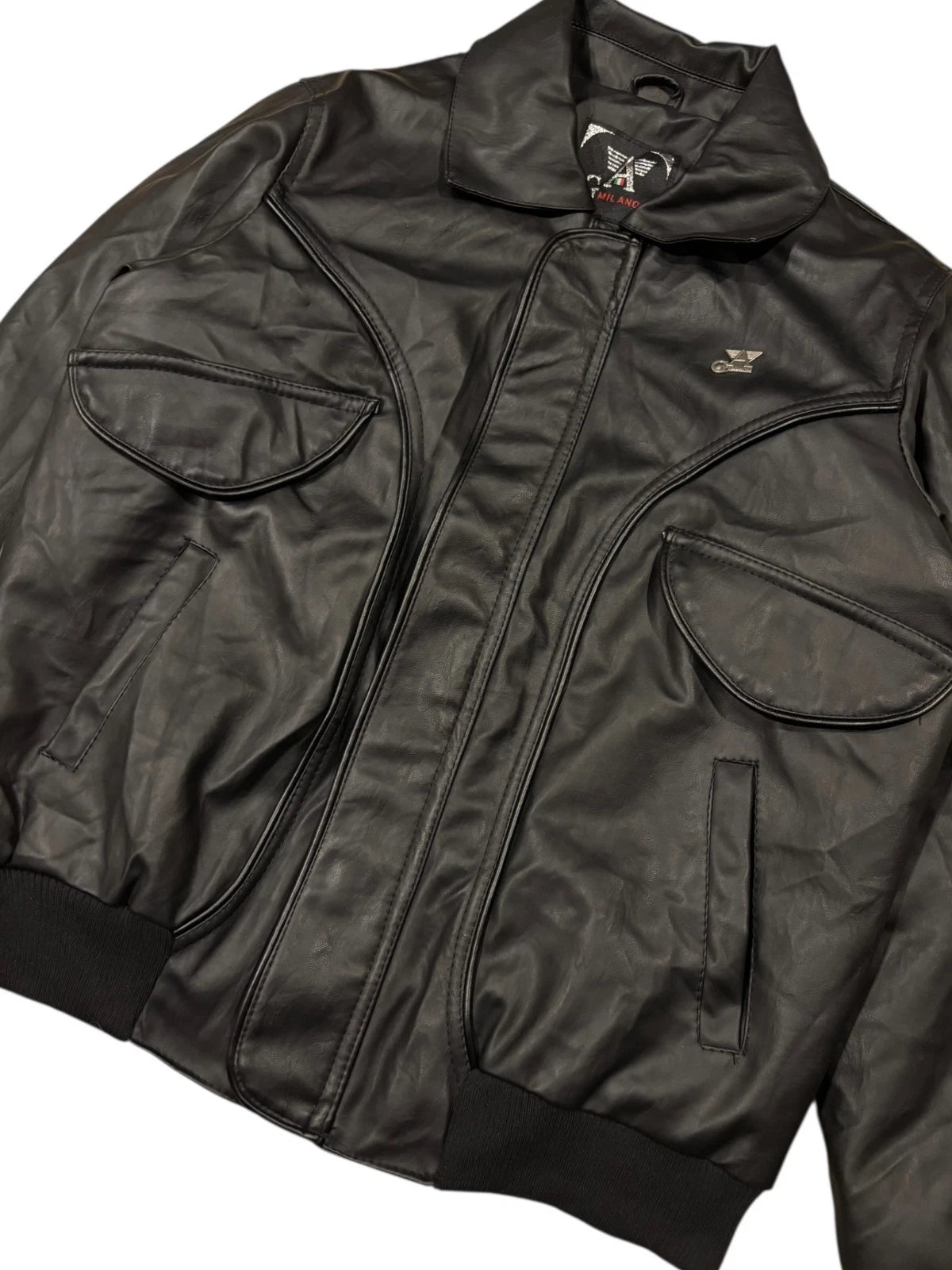 Vintage G Milano Black Leather Jacket - Size Medium - Bomber - Made in Italy