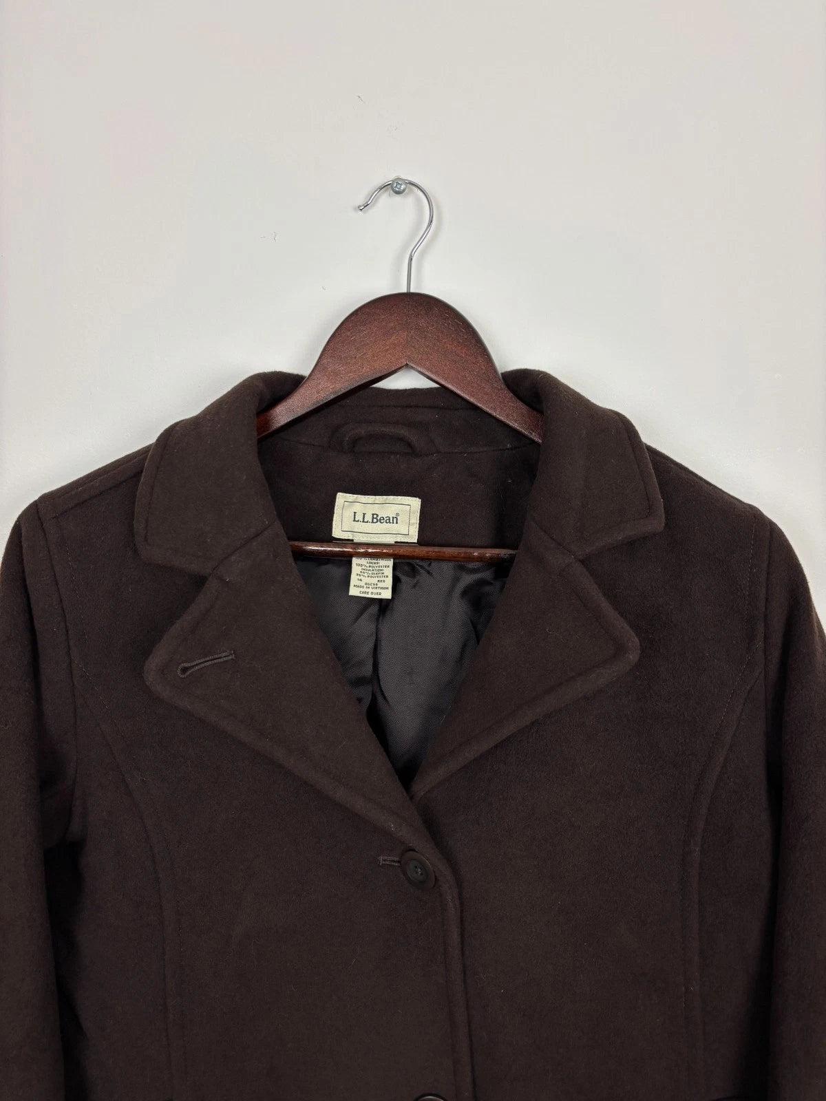 Vintage L.L.Bean Brown Wool Overcoat - Large - Womens Minimalist Warm Jacket