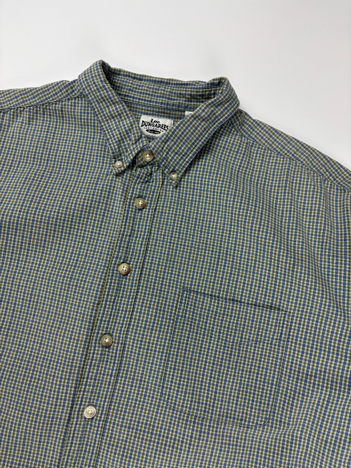 Vintage Lee Dungaree Plaid Cropped Button Up Shirt