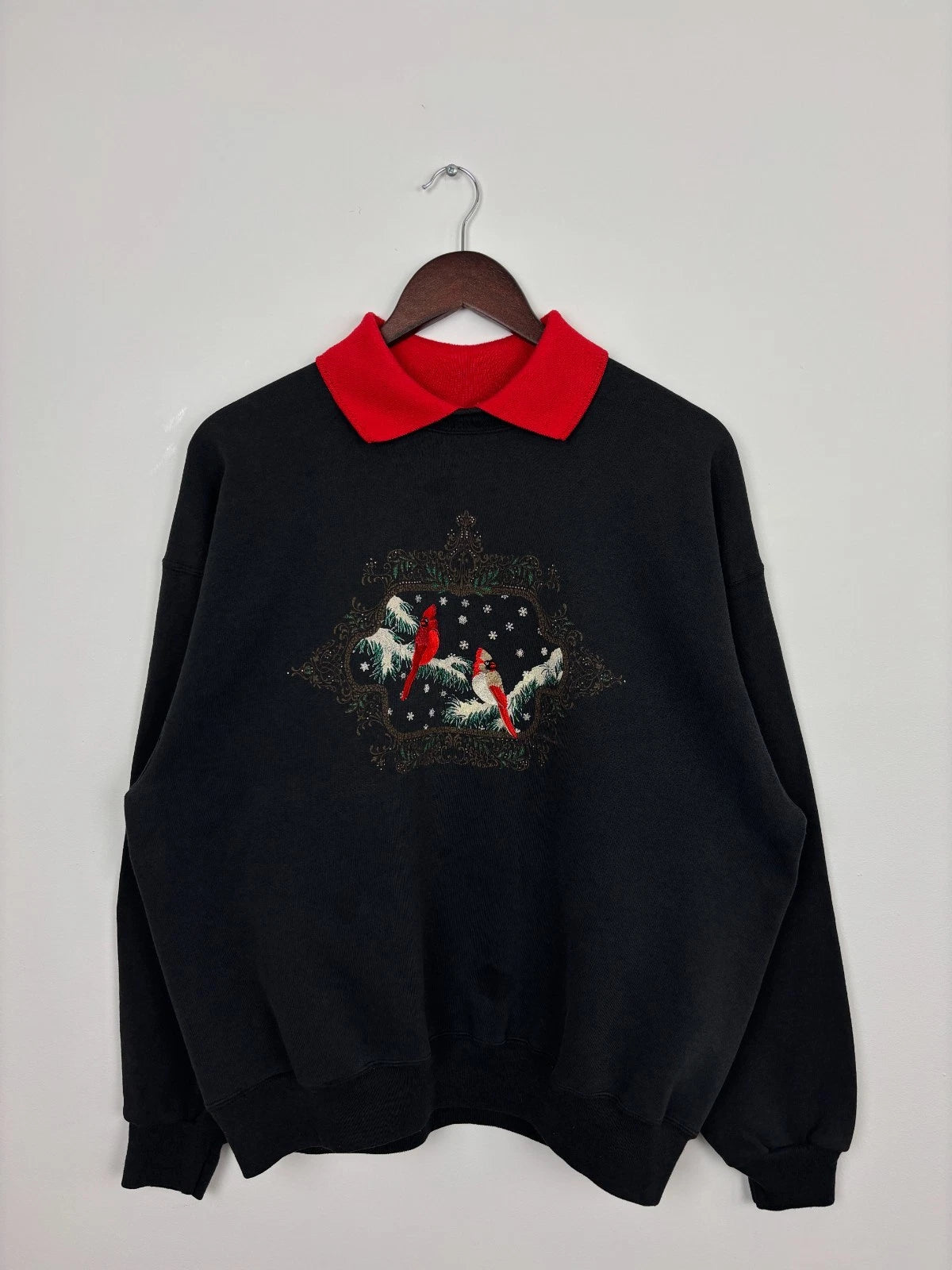 Vintage 1990s Christmas Cardinals Sweatshirt - Winter Birds - Size XL