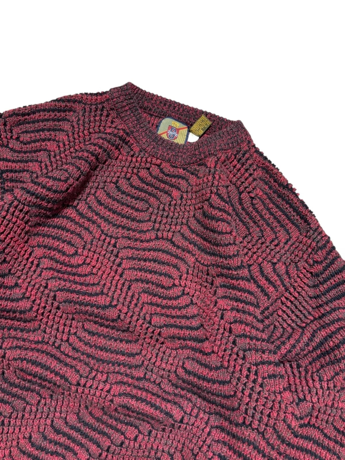 Vintage 1990s Red Knit Sweater - Large - 3D Pattern