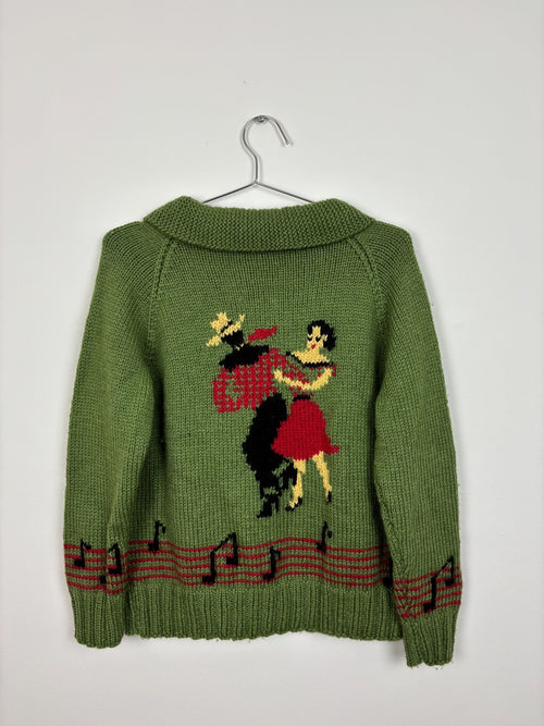 1960s Vintage Dancing Hand Knit Sweater