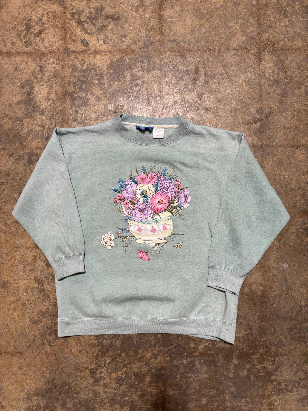 Vintage Flower Graphic Sweatshirt - Cute Spring Sweater - Size 1x - Green