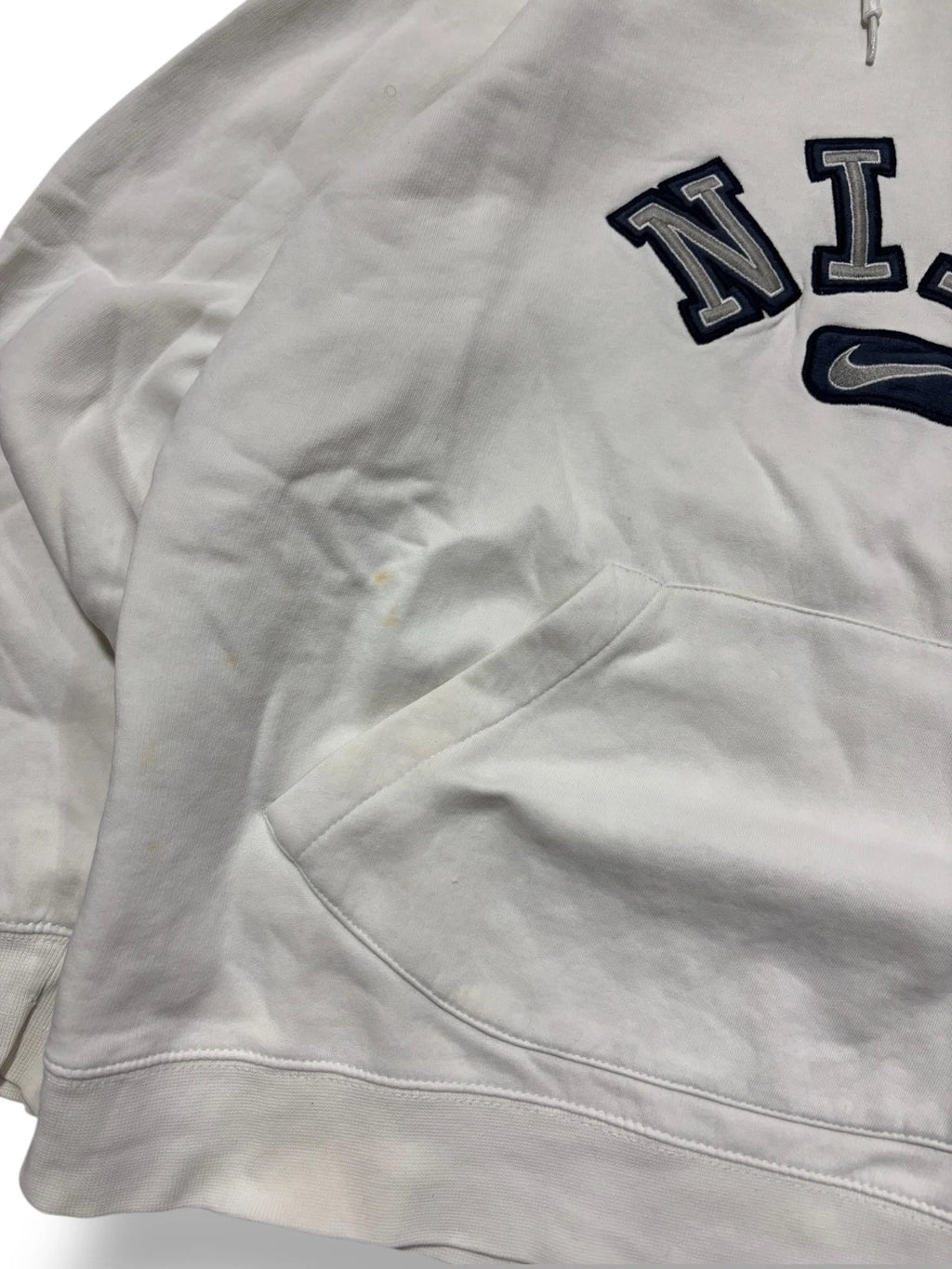 Vintage White Nike Hoodie - Large - Y2K Spellout Graphic