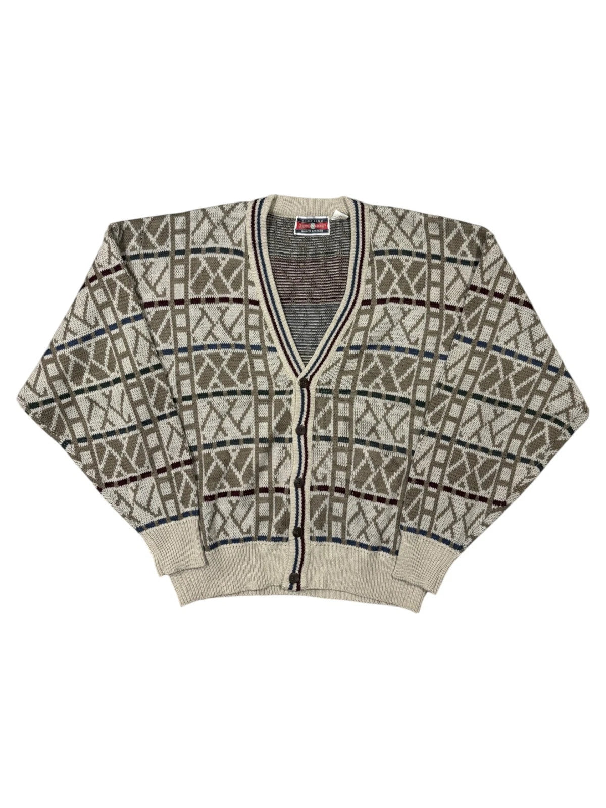 Vintage 1990s Patterned Cardigan Sweater - Large - Cream White - New With Tags