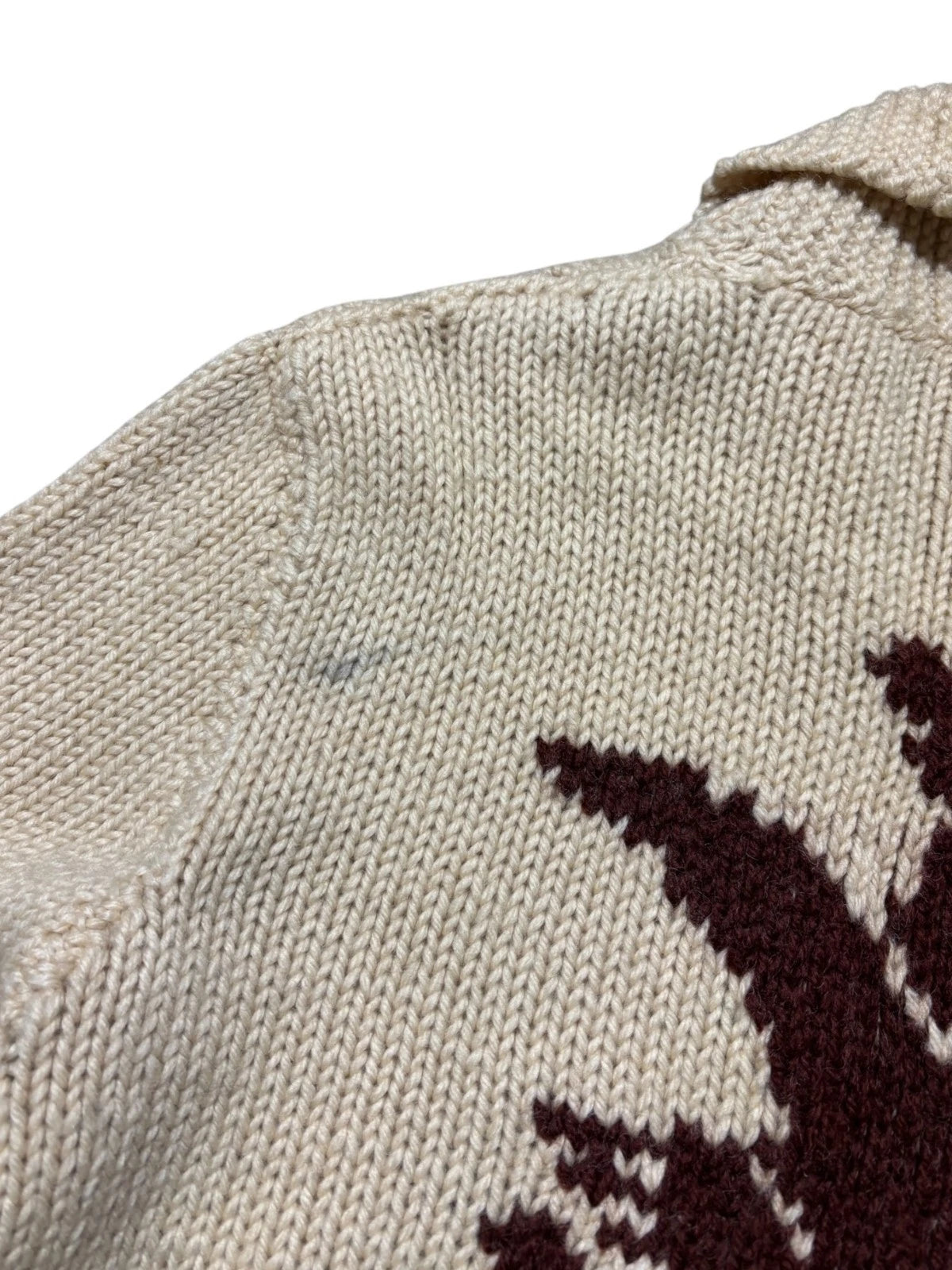 Vintage 1970s Cowichan Hand Knit Sweater - Ducks Graphic - Beige - Large