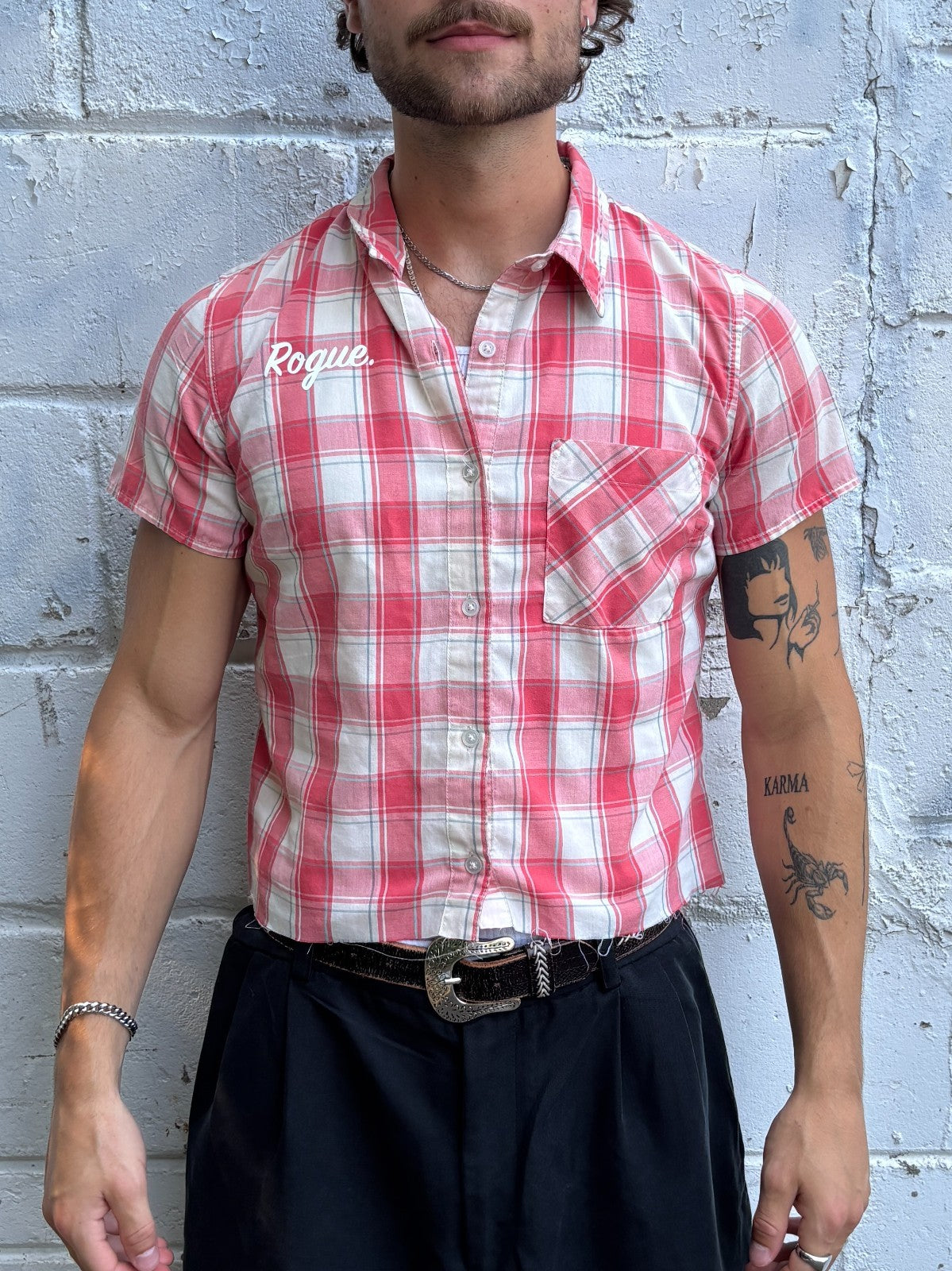 Vintage Roguehaus Plaid Cropped Button Up Shirt