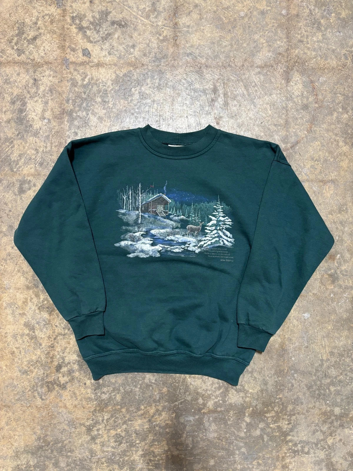 Vintage Winter Forest Sweatshirt - Nature Outdoor Sweater - Size Medium - Green