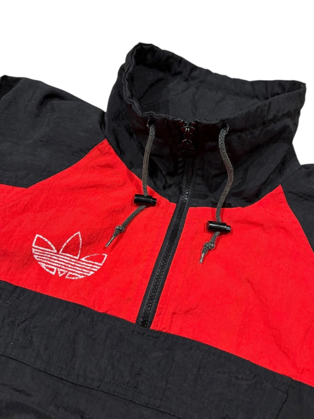 Vintage 1980s Adidas Pullover Windbreaker - Small - Black & Red - Nylon Jacket